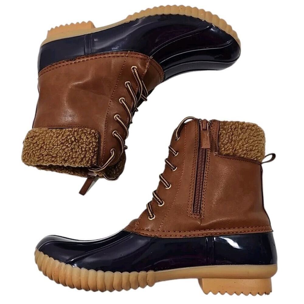 NATURE BREEZE ~Woman Sz 7.5~ Two-Tone Lace Up/Zip Waterproof Insulated Rain Boot